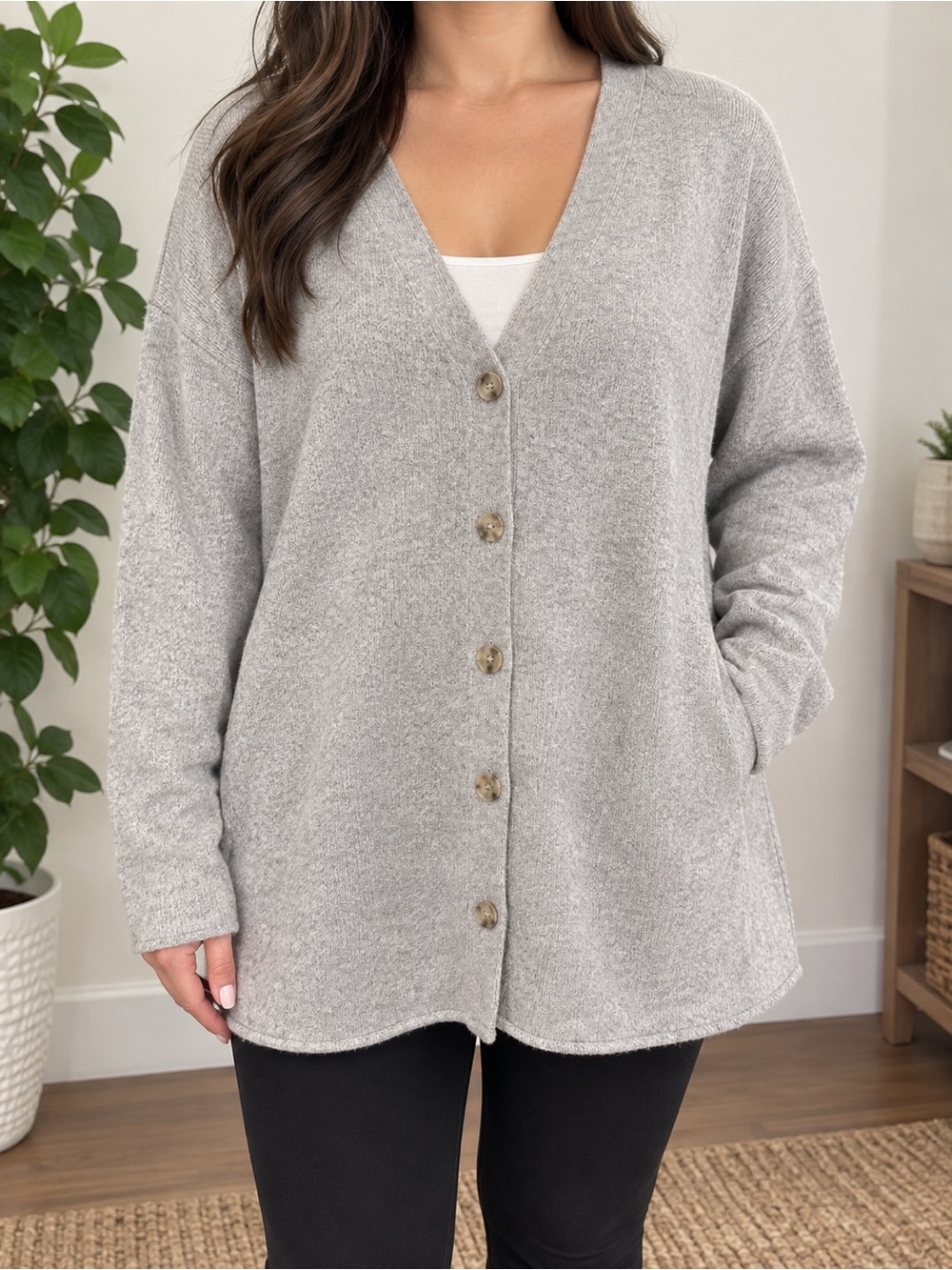 Sonoma Light Gray V-Neck Button Front Cardigan
